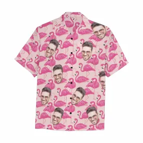 Custom Face Hawaiian Shirt For Men With Flamingo Floral Print Personalized Family Photos On Aloha Shirts Funny Gift