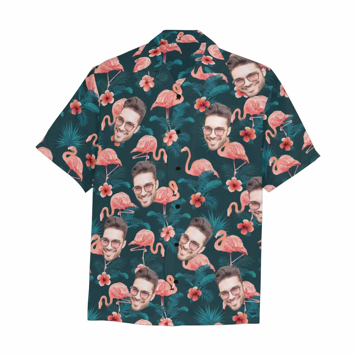 Custom Face Hawaiian Shirt For Men With Flamingo Floral Print Personalized Family Photos On Aloha Shirts Funny Gift