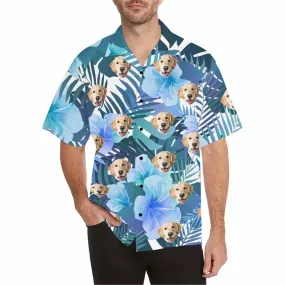 Custom Hawaiian Shirt with Dog for Men Personalized Tropical Flower Button Down Short Sleeve Hawaii Shirt Floral Beach Shirt
