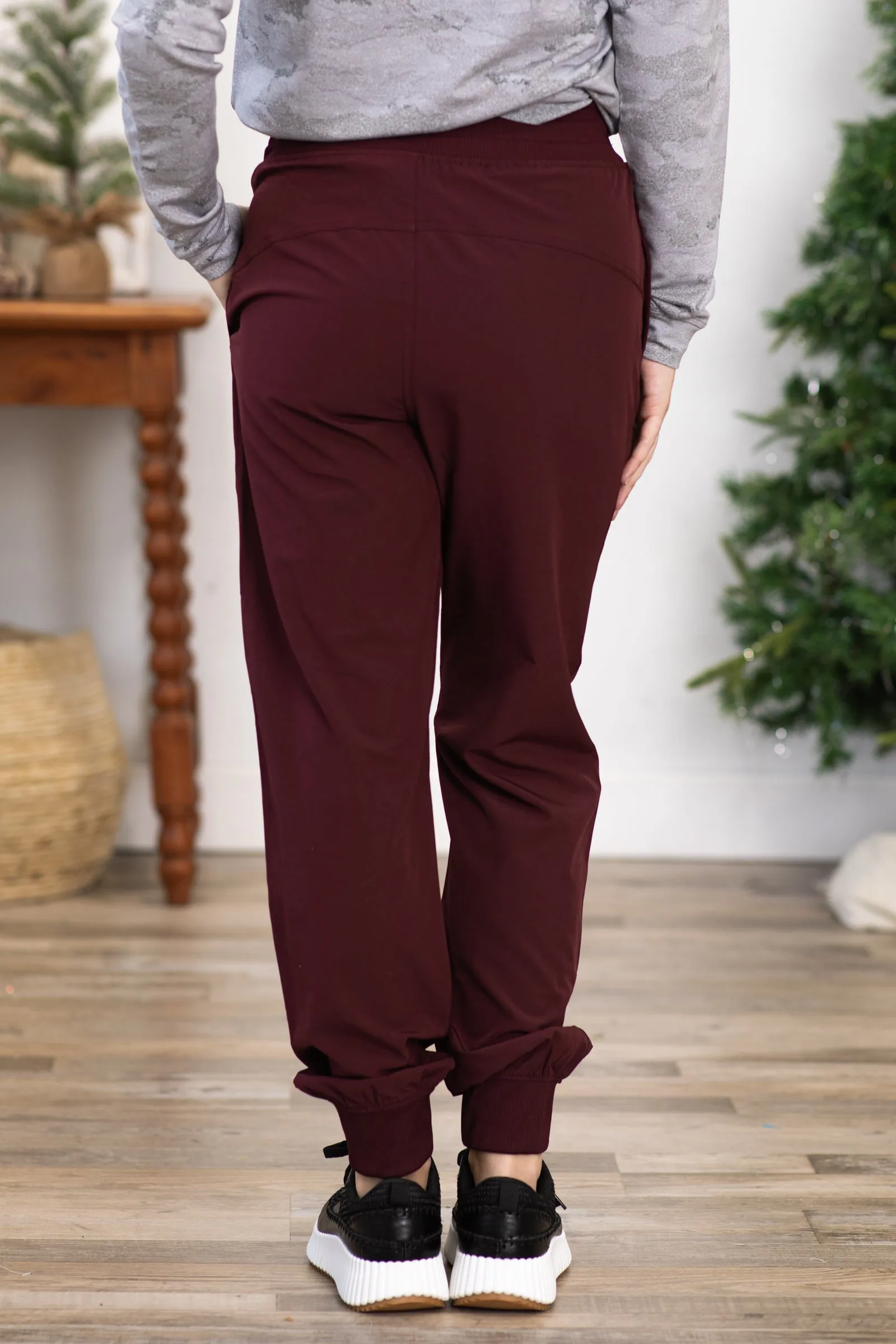 Dark Burgundy Mid Rise Joggers