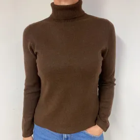 Dark Chocolate Brown Cashmere Polo Neck Jumper Medium