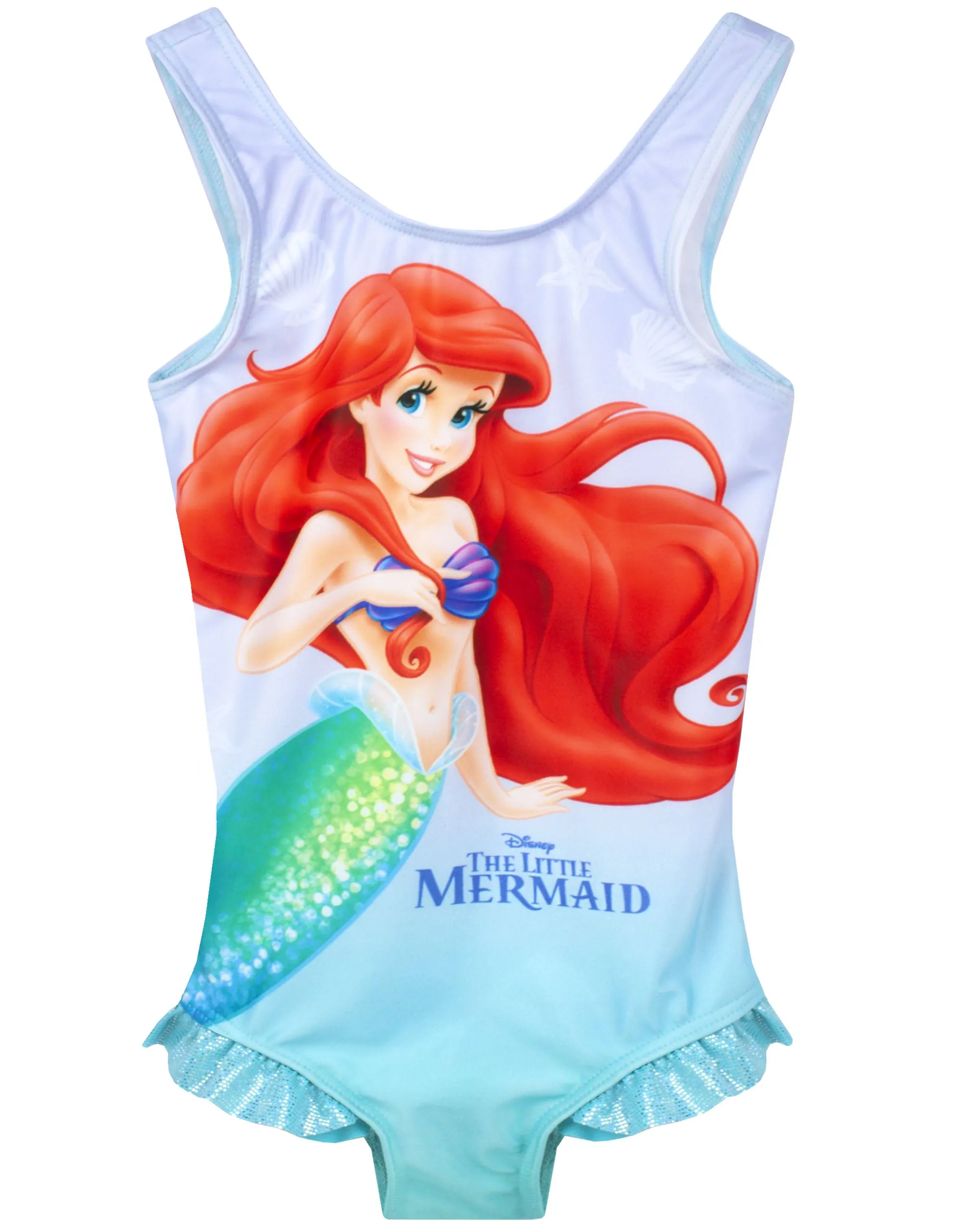 Disney The Little Mermaid Girl's Swimsuit And Hooded Towel Poncho Set Blue