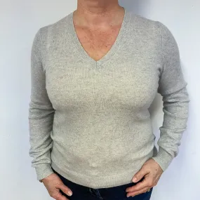 Dusty Grey Cashmere V-Neck Jumper Large.