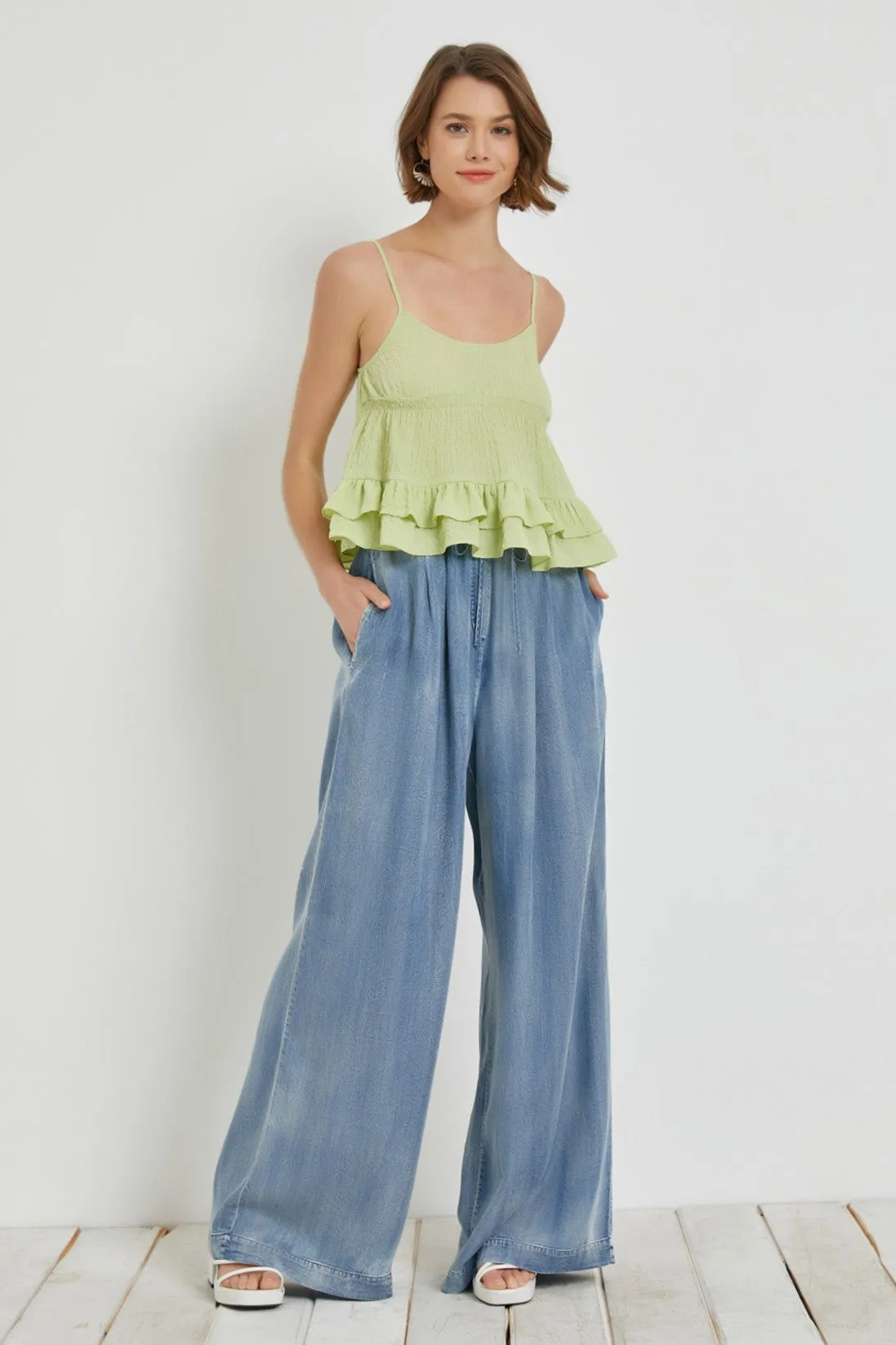 Elastic Waist Wide Leg Denim
