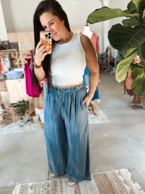 Elastic Waist Wide Leg Denim