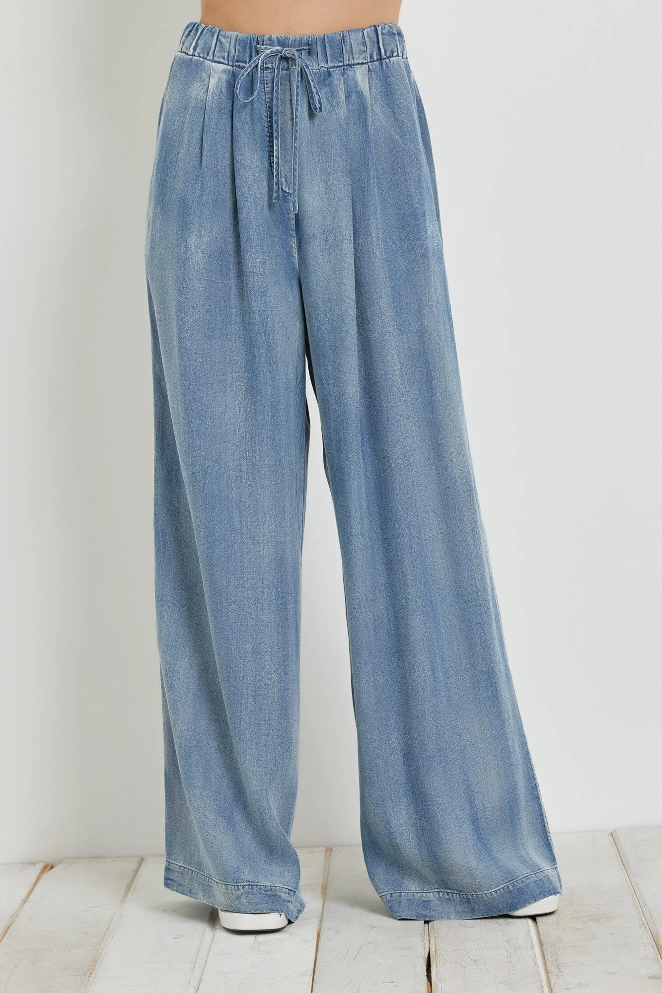 Elastic Waist Wide Leg Denim