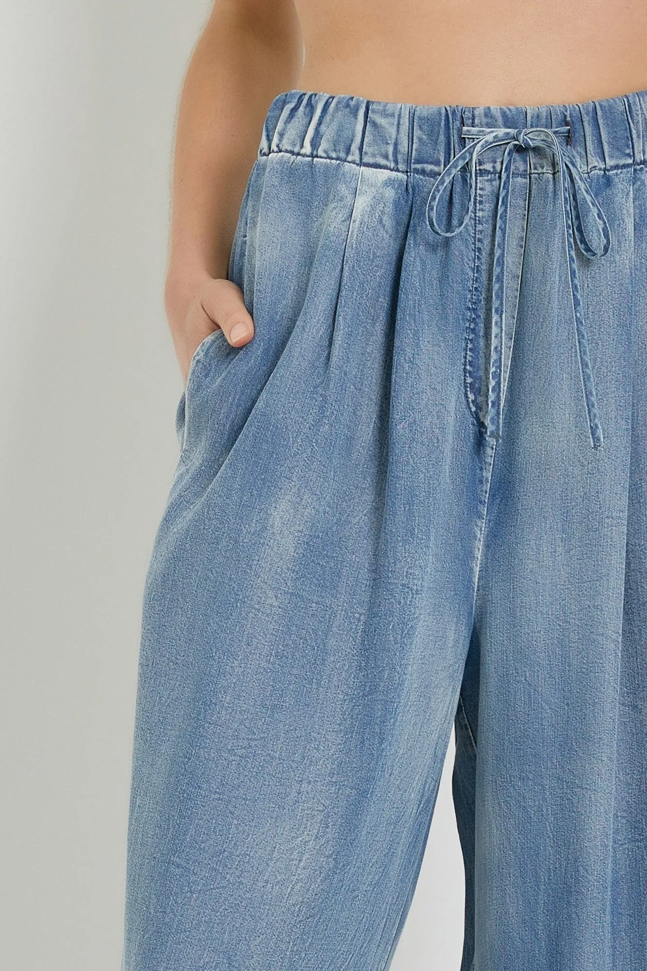 Elastic Waist Wide Leg Denim