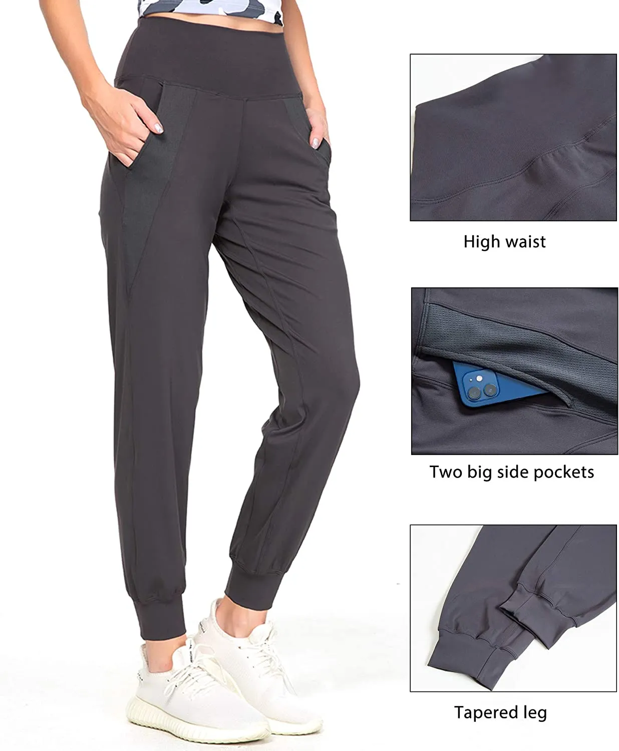 FashionSierra - Women's Joggers with Pockets High Waisted Workout Athletic Sports