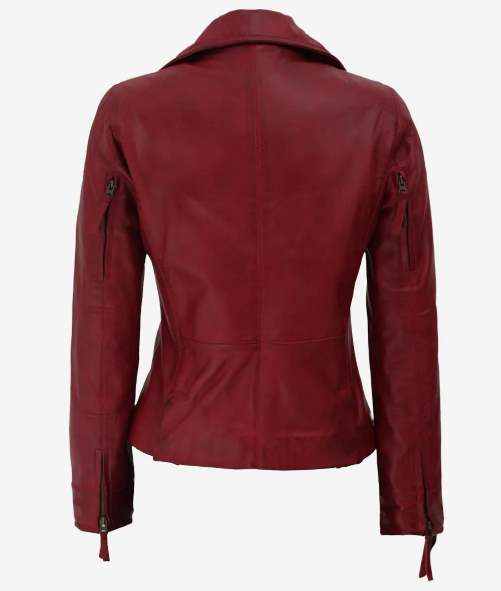 Fitted Leather Jacket Womens  Red Leather Motorcycle Jacket