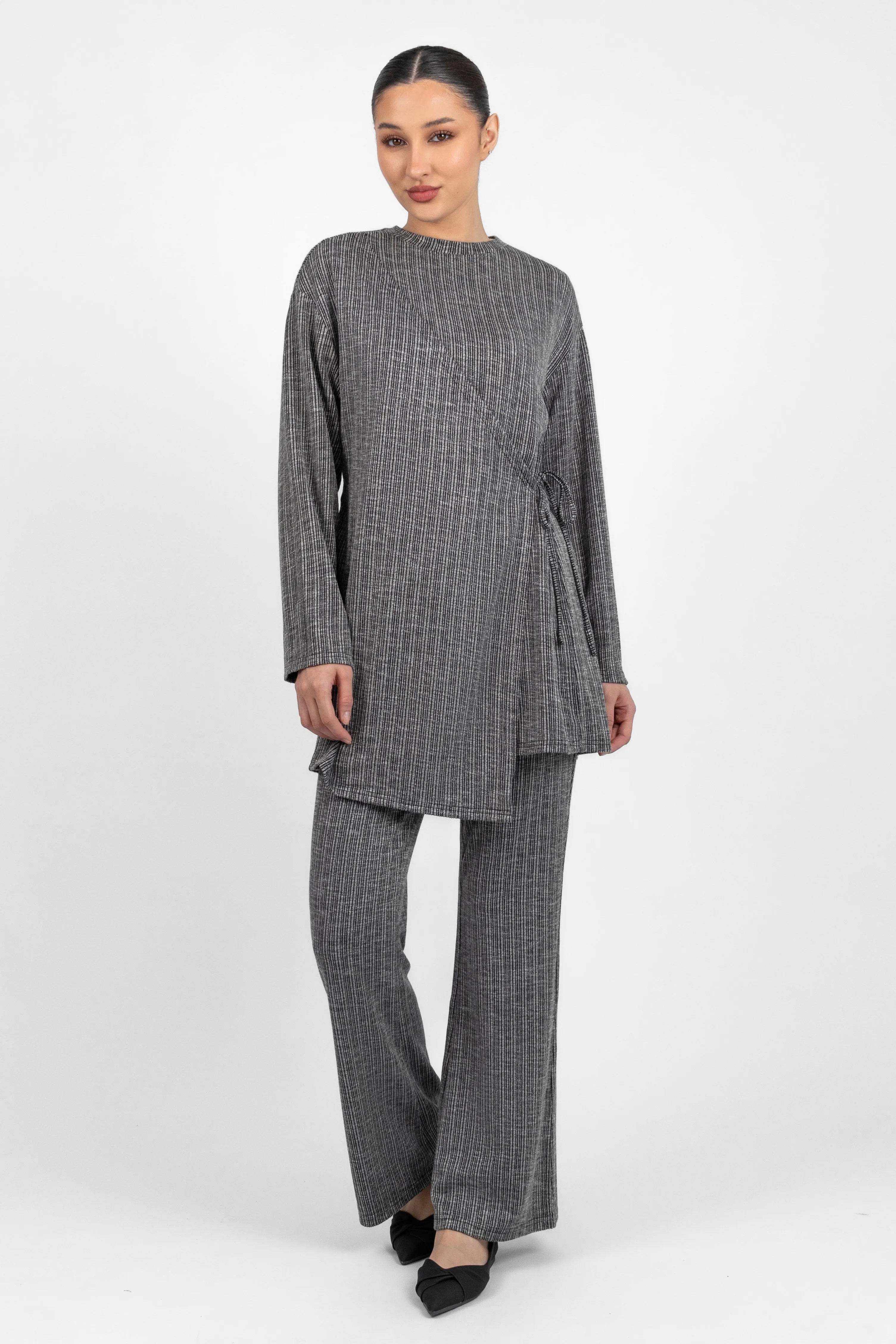 Flared Knit Pants - Salt & Pepper