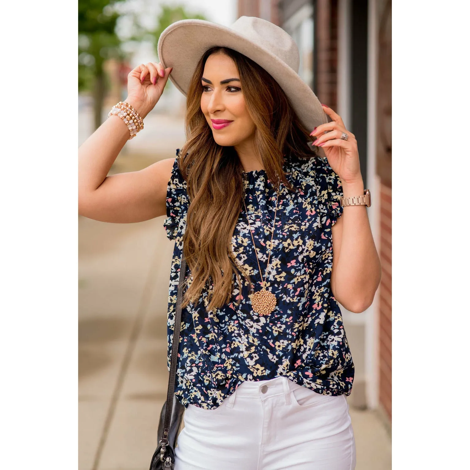 Floral Confetti Ruffle Trim Tank