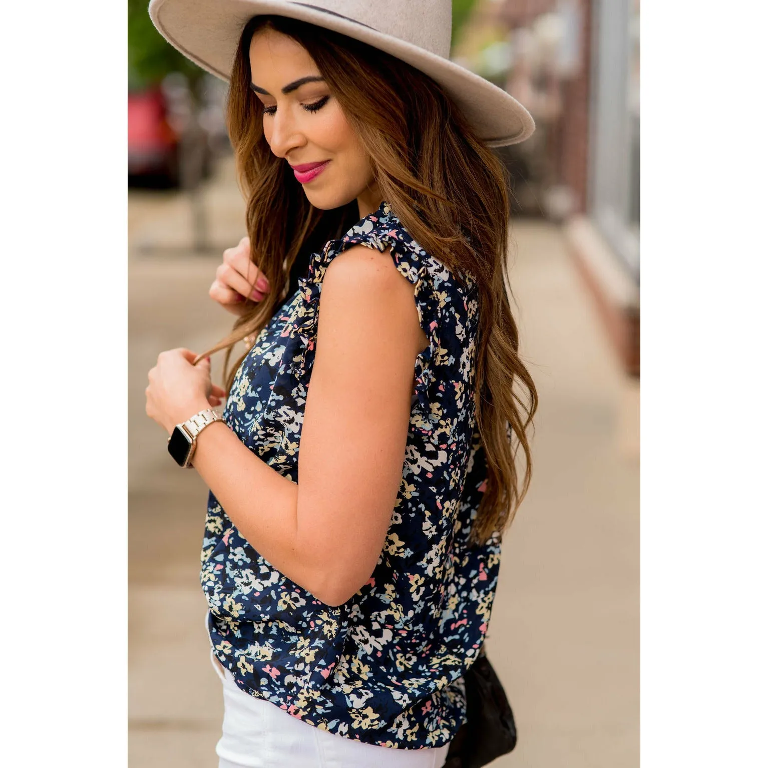 Floral Confetti Ruffle Trim Tank