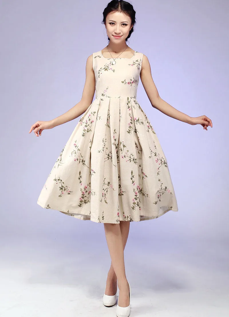 Floral print linen dress 0579#