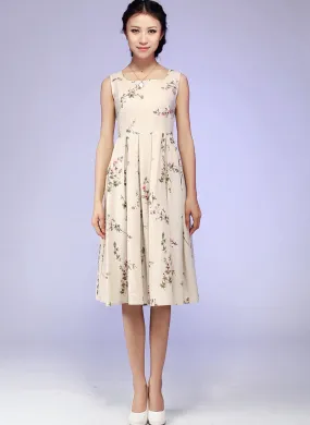 Floral print linen dress 0579#