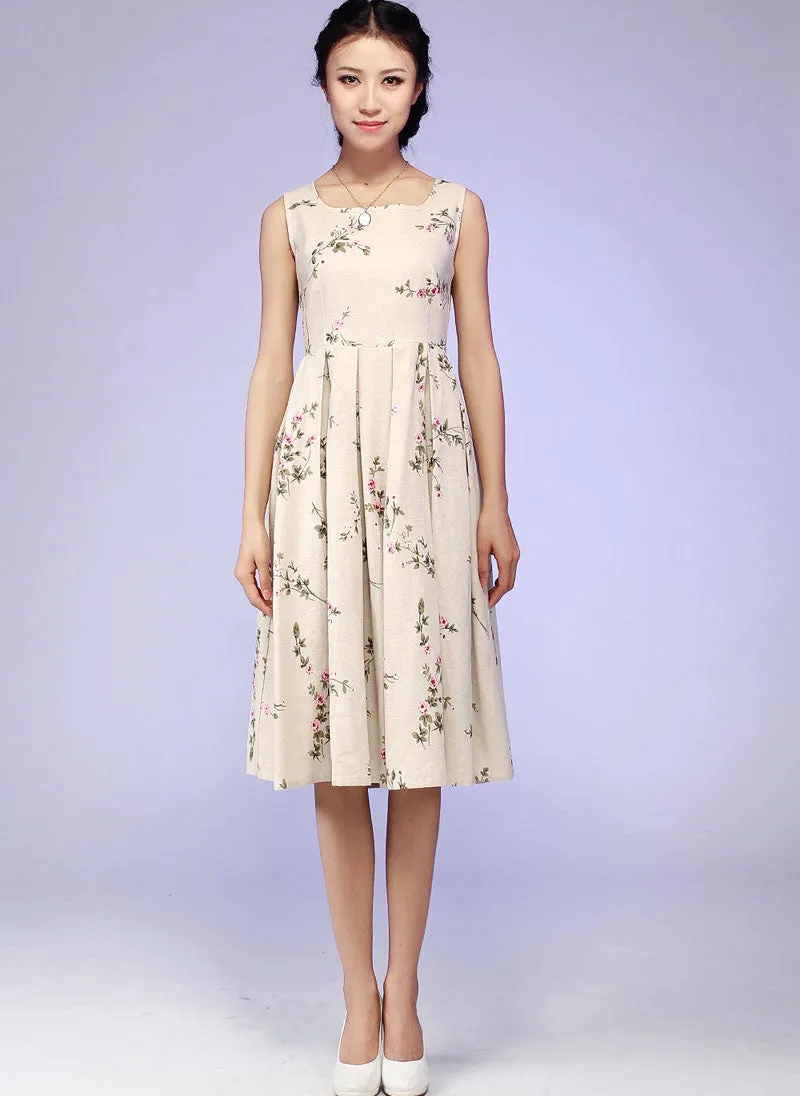 Floral print linen dress 0579#