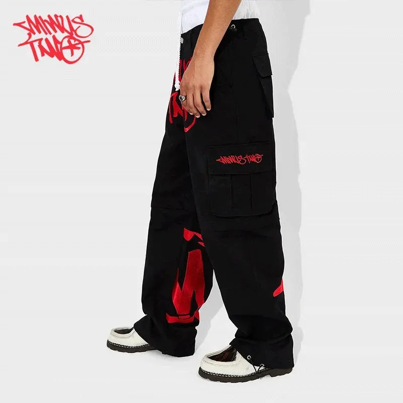 Flytonntore-Streetwear Men Outfits Tomboy Fits -Men Fall Outfits Outwear Streetwear y2k 90s Fashion Minus Two Y2K Fashion street Pant Black Multiple pockets Cargo Pants Men Women High Waist Straight Joggers Baggy Sports Trousers