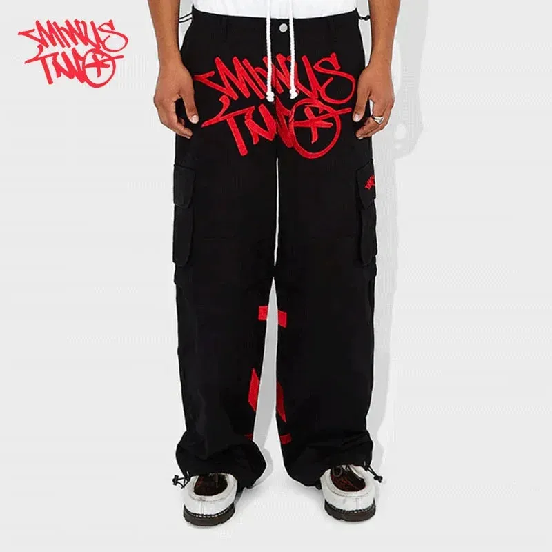 Flytonntore-Streetwear Men Outfits Tomboy Fits -Men Fall Outfits Outwear Streetwear y2k 90s Fashion Minus Two Y2K Fashion street Pant Black Multiple pockets Cargo Pants Men Women High Waist Straight Joggers Baggy Sports Trousers