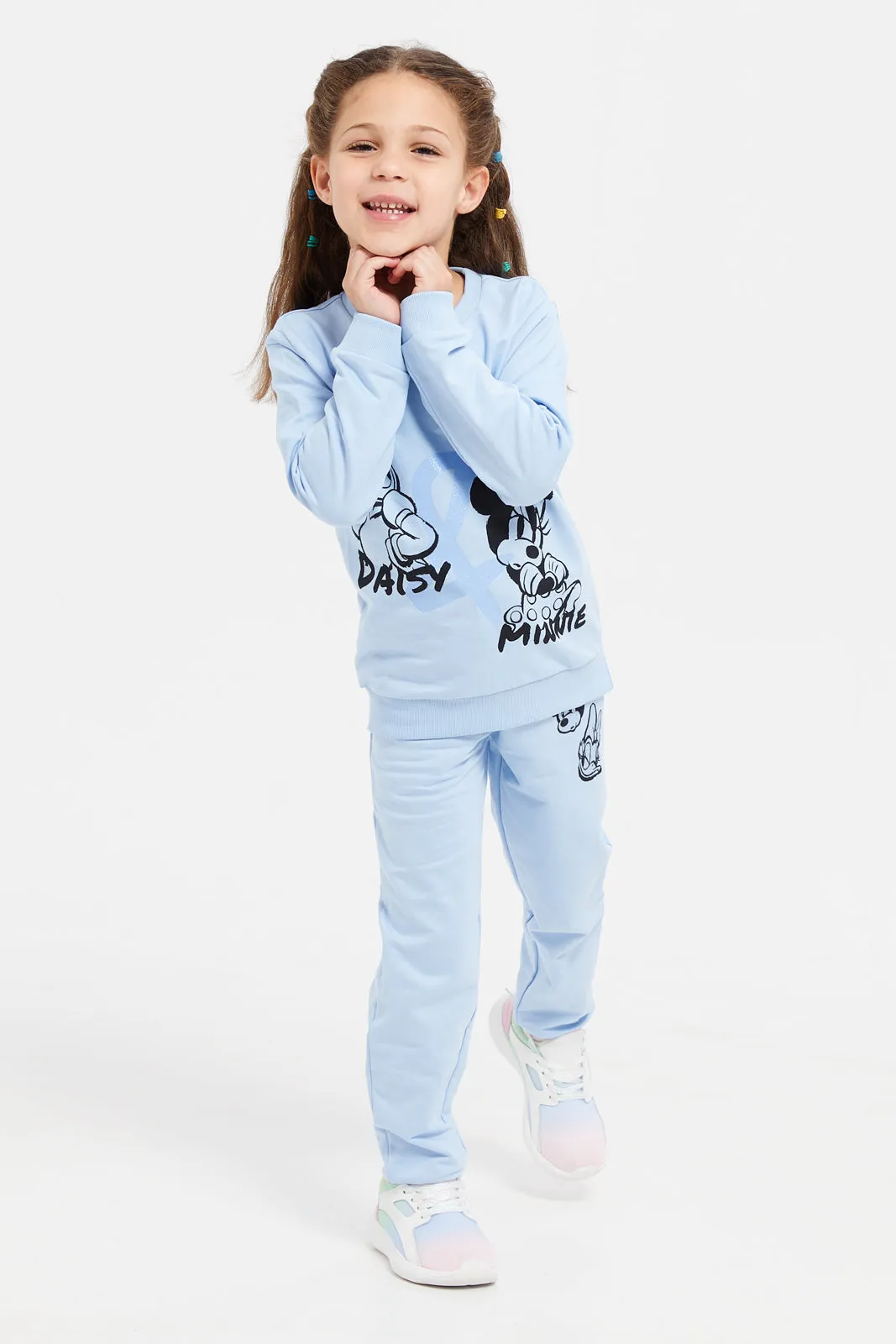 Girls Blue Minnie Mouse Print Track Pants