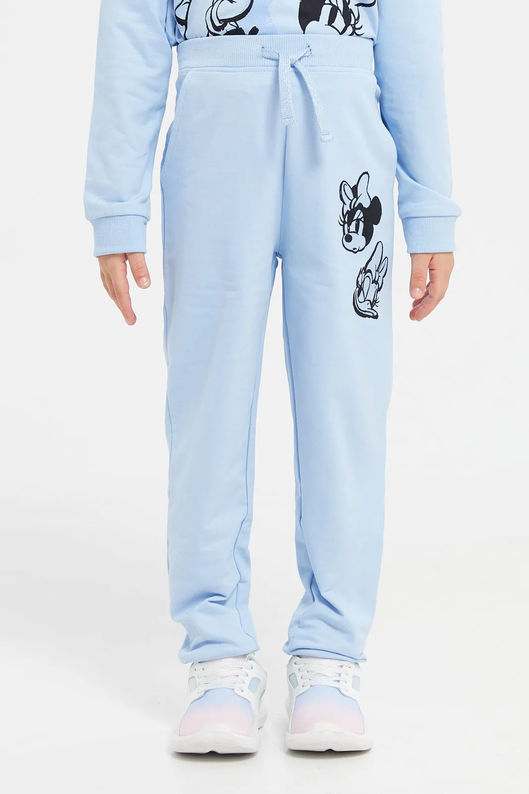 Girls Blue Minnie Mouse Print Track Pants