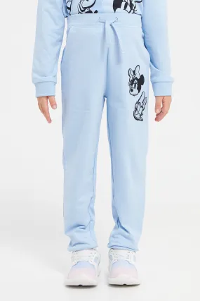 Girls Blue Minnie Mouse Print Track Pants