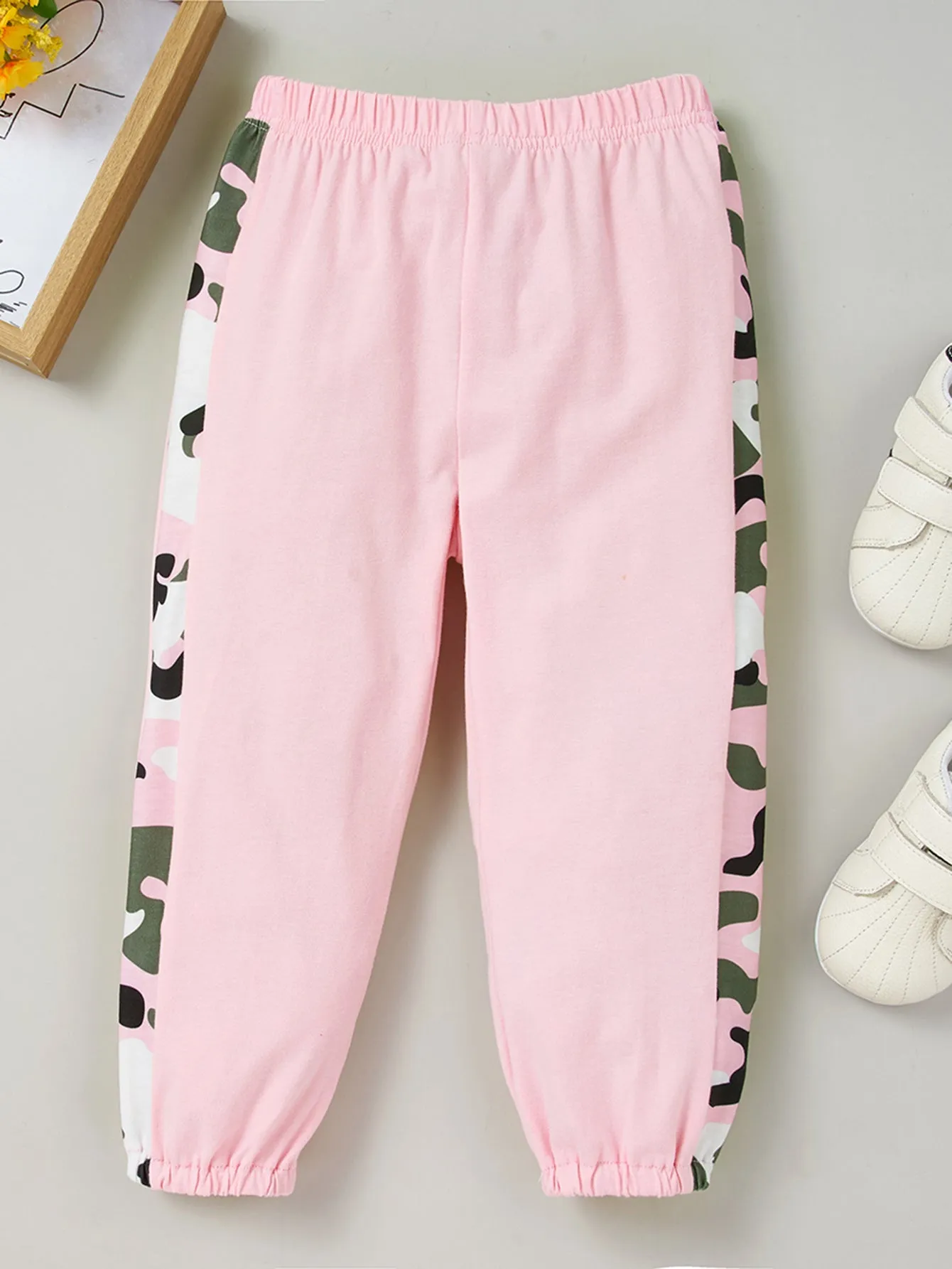 Girls Color Block Printed Cold-Shoulder Tee and Joggers Set