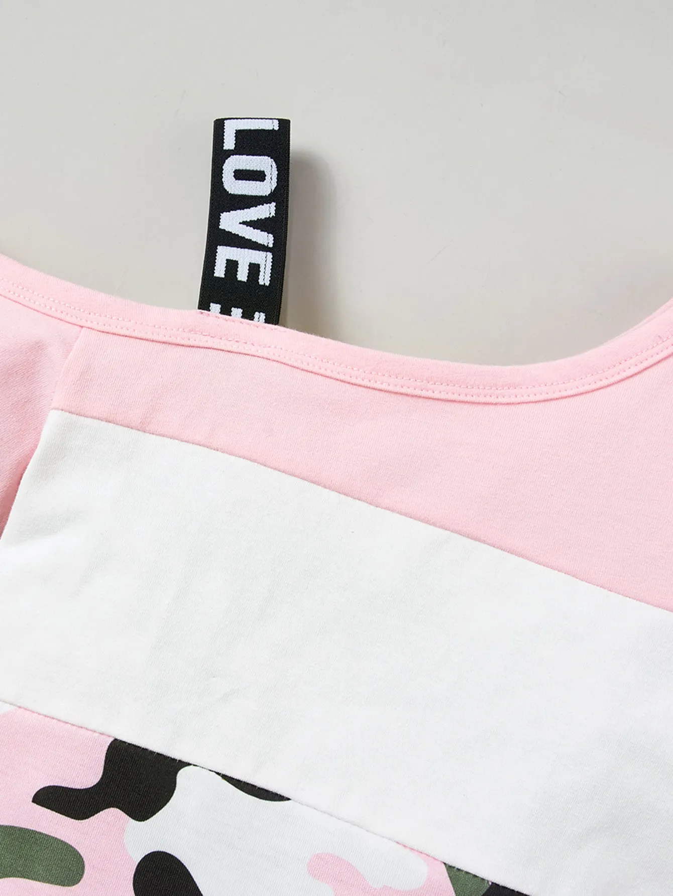 Girls Color Block Printed Cold-Shoulder Tee and Joggers Set