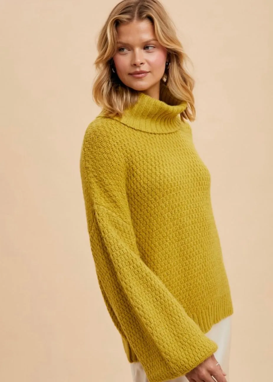 Golden Chartreuse Cowl Neck Sweater