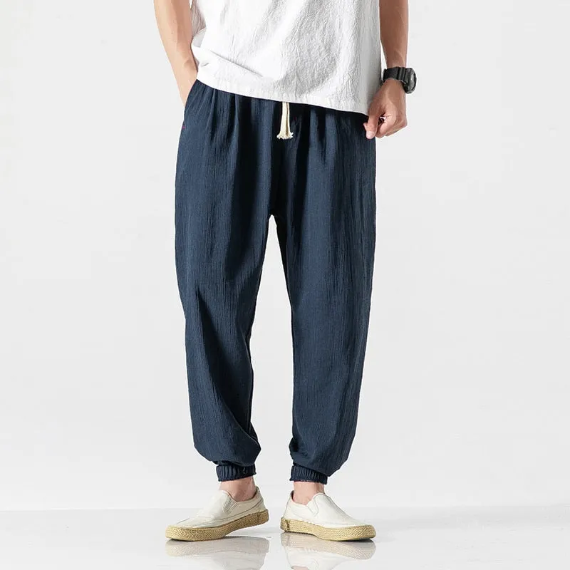 Harem Jogger Pants Men Cotton Linen Sweatpants Trousers Men Casual Lightweight Spring Summer Men Joggers