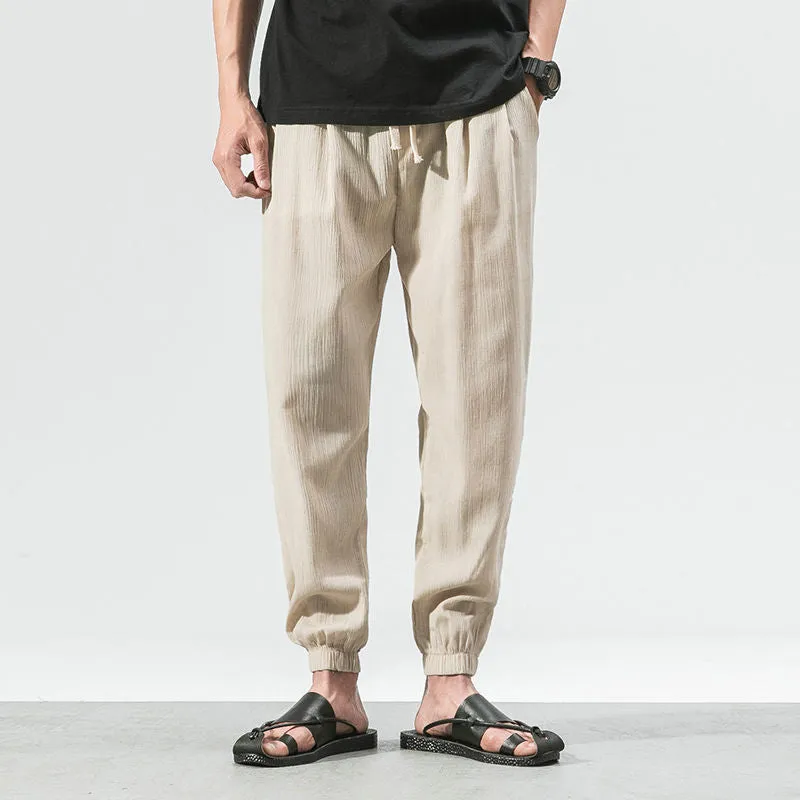 Harem Jogger Pants Men Cotton Linen Sweatpants Trousers Men Casual Lightweight Spring Summer Men Joggers