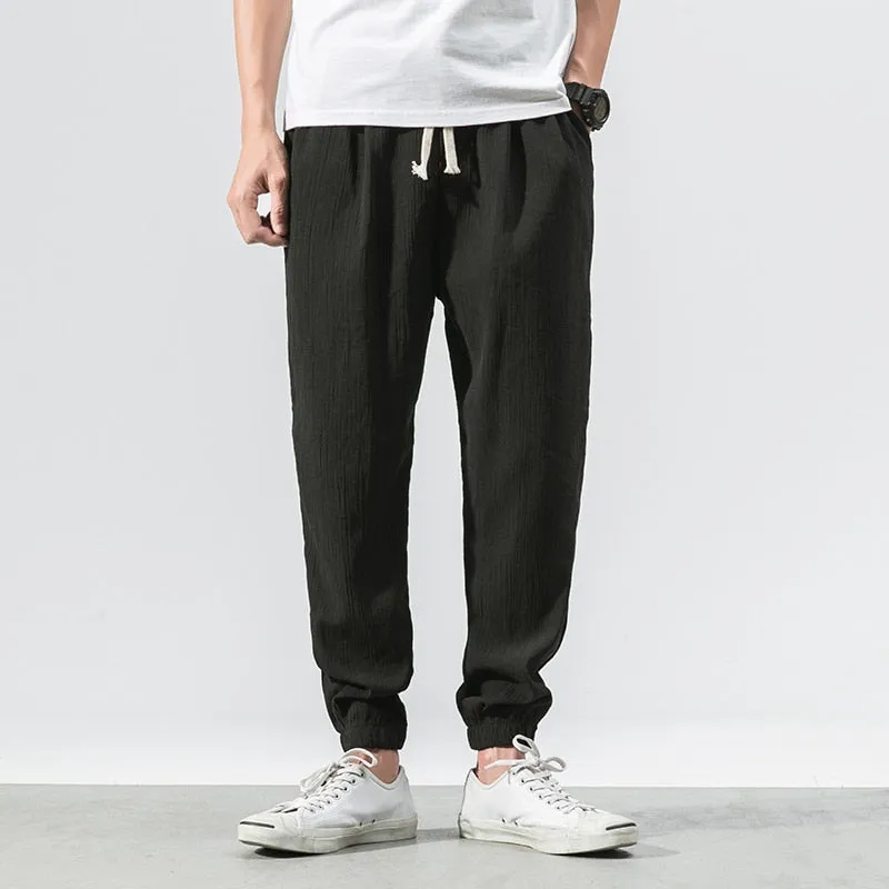 Harem Jogger Pants Men Cotton Linen Sweatpants Trousers Men Casual Lightweight Spring Summer Men Joggers