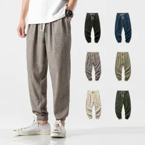 Harem Jogger Pants Men Cotton Linen Sweatpants Trousers Men Casual Lightweight Spring Summer Men Joggers
