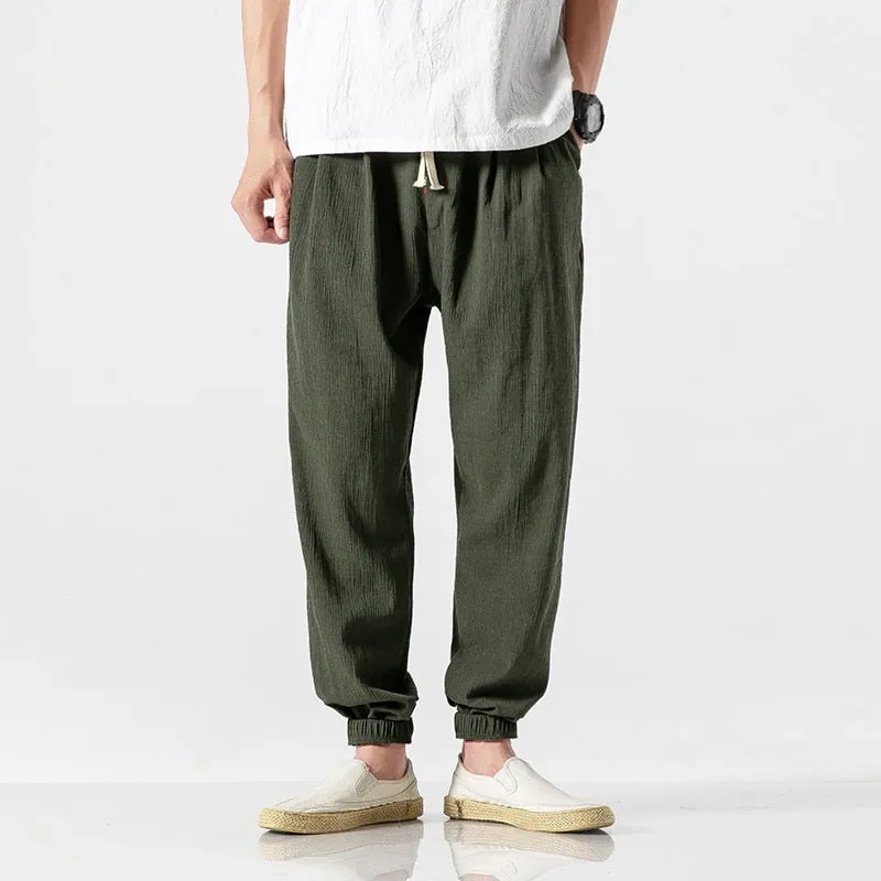 Harem Jogger Pants Men Cotton Linen Sweatpants Trousers Men Casual Lightweight Spring Summer Men Joggers