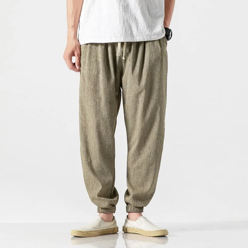 Harem Jogger Pants Men Cotton Linen Sweatpants Trousers Men Casual Lightweight Spring Summer Men Joggers