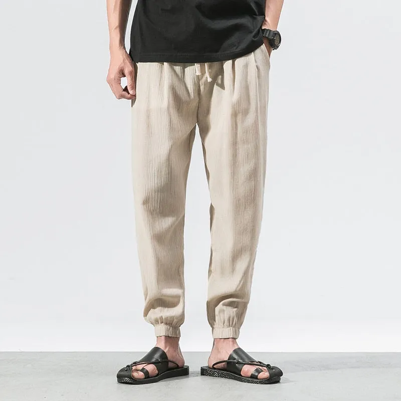 Harem Jogger Pants Men Cotton Linen Sweatpants Trousers Men Casual Lightweight Spring Summer Men Joggers