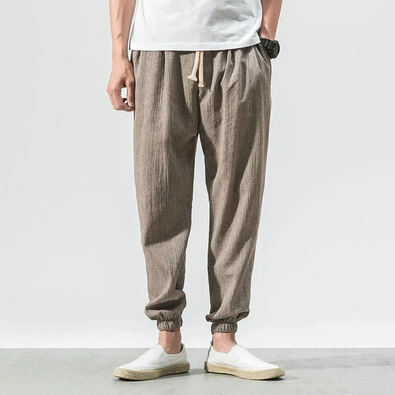 Harem Jogger Pants Men Cotton Linen Sweatpants Trousers Men Casual Lightweight Spring Summer Men Joggers