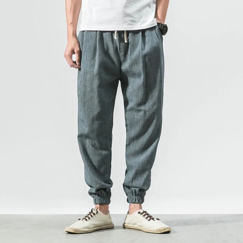Harem Jogger Pants Men Cotton Linen Sweatpants Trousers Men Casual Lightweight Spring Summer Men Joggers