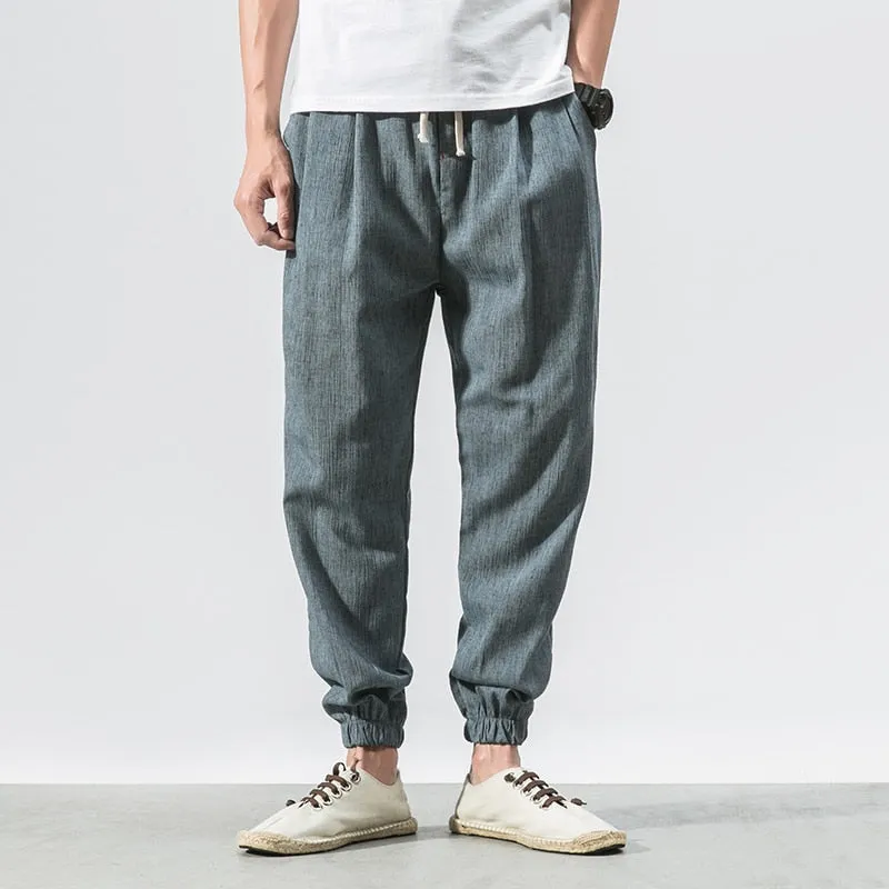 Harem Jogger Pants Men Cotton Linen Sweatpants Trousers Men Casual Lightweight Spring Summer Men Joggers