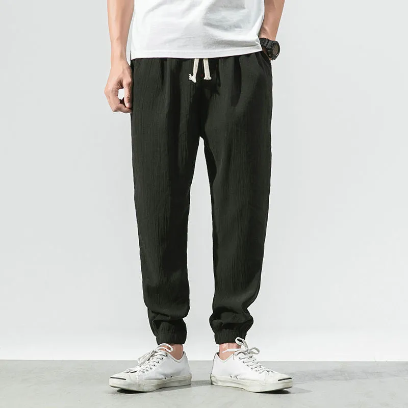 Harem Jogger Pants Men Cotton Linen Sweatpants Trousers Men Casual Lightweight Spring Summer Men Joggers