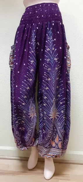 Harem Pants - Peacock Print - Purple