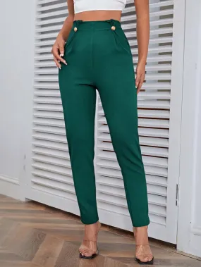 High Waist Button Detail Pants