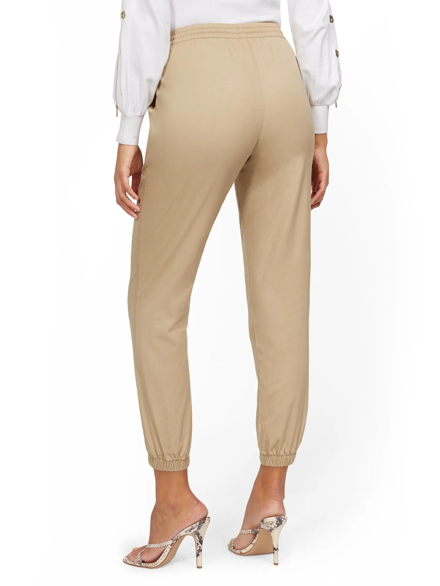 High-Waisted Denim Drawstring Jogger Pant - Khaki