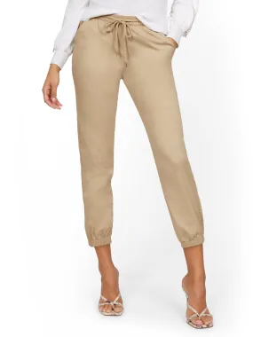 High-Waisted Denim Drawstring Jogger Pant - Khaki