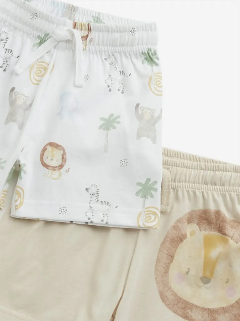 HOP Baby Beige Mid Rise Shorts - Pack of 2