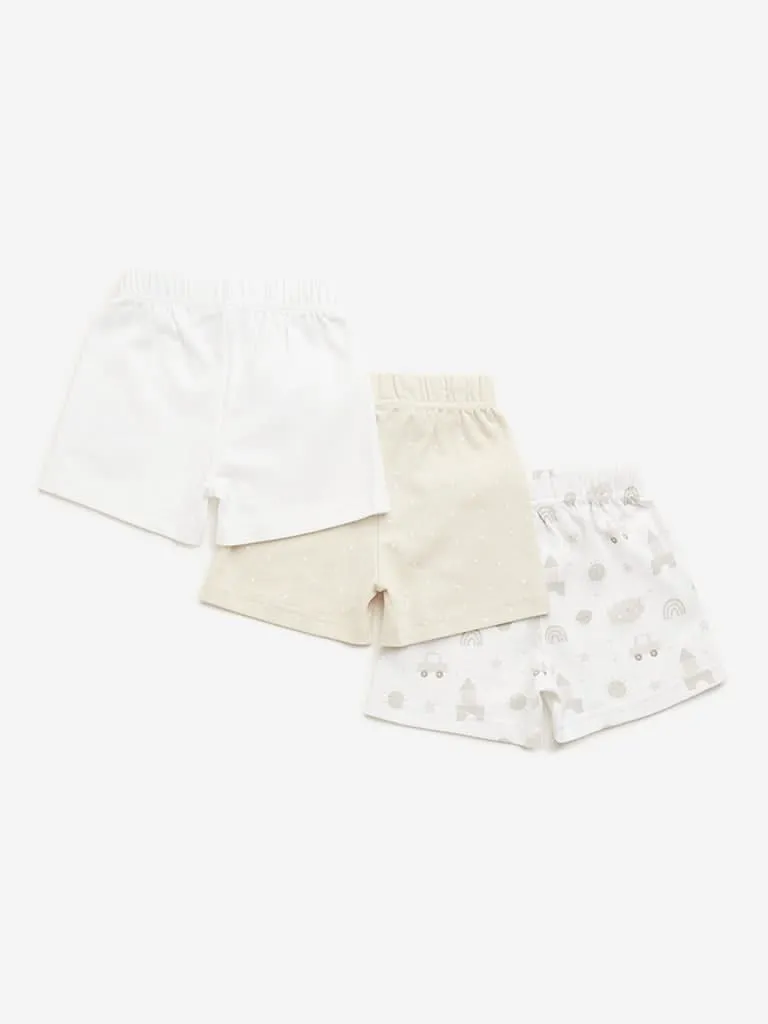 HOP Baby Beige Printed Shorts - Pack of 3