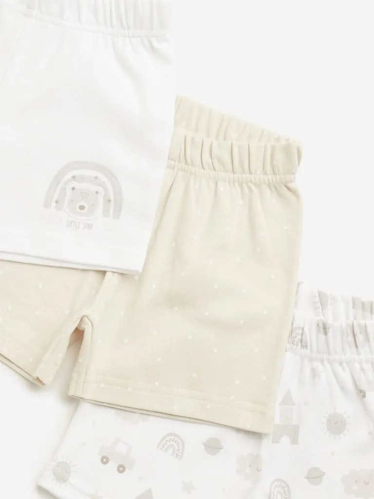 HOP Baby Beige Printed Shorts - Pack of 3