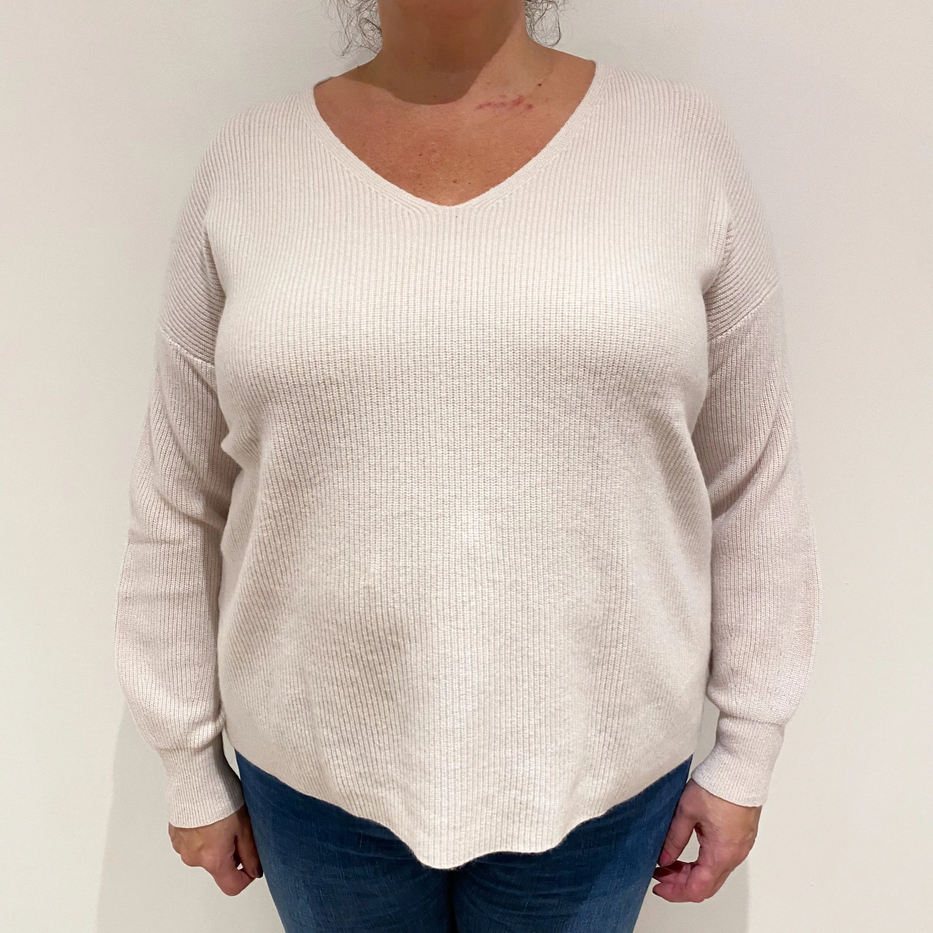 Ice Pink Boxy Cashmere V-Neck Jumper Extra Large