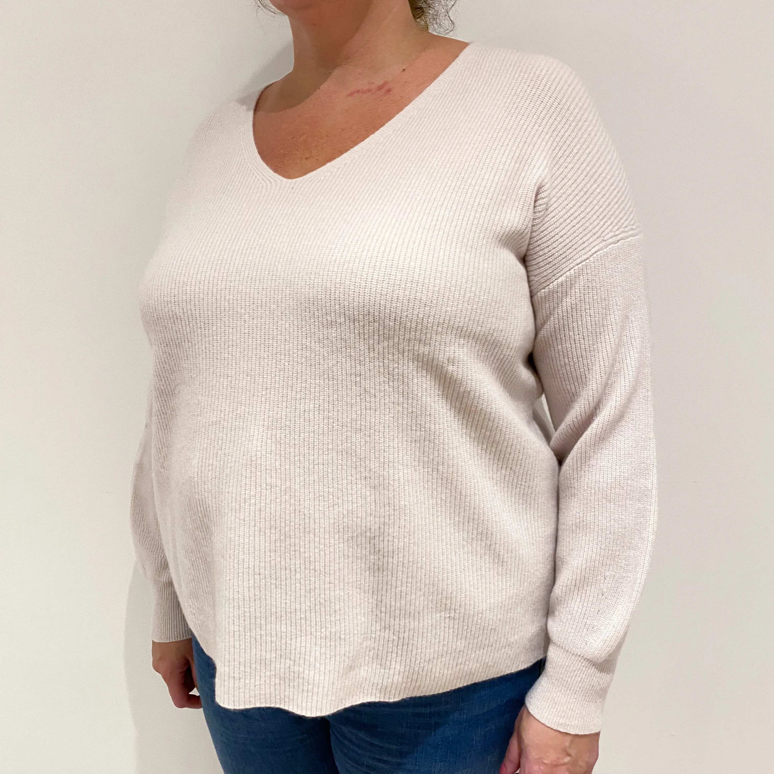 Ice Pink Boxy Cashmere V-Neck Jumper Extra Large