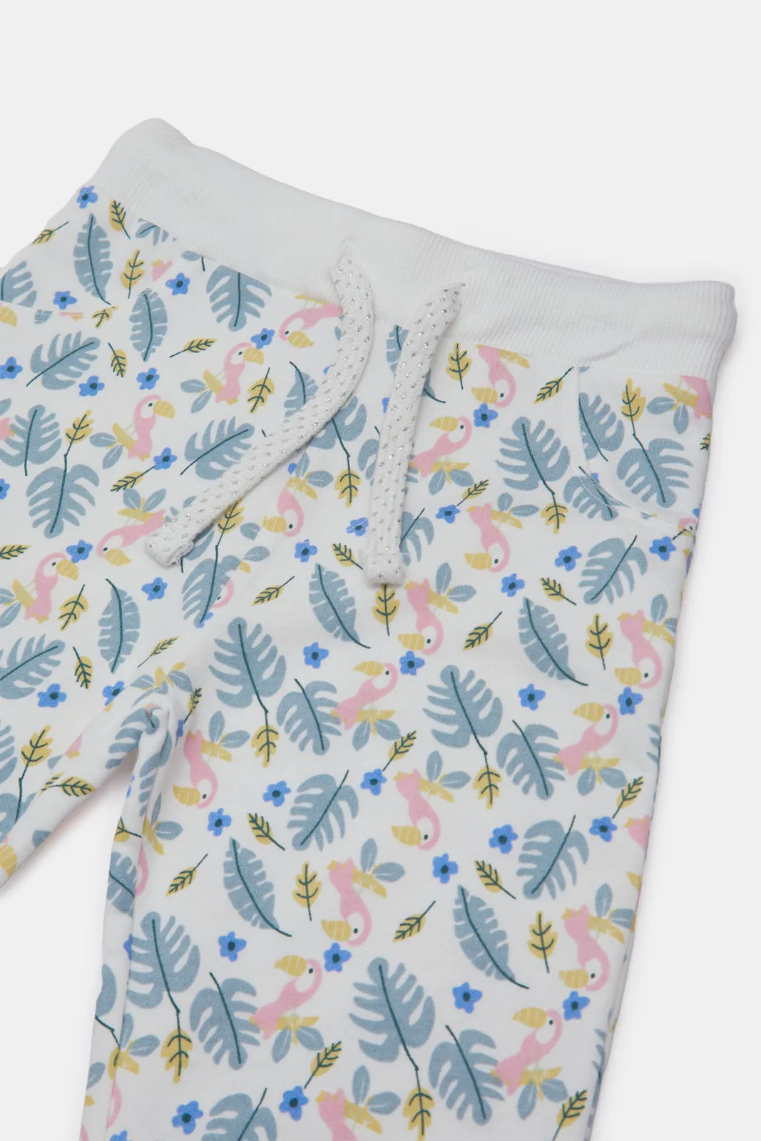 Infant Girls  Ivory All Over Print Active Pant