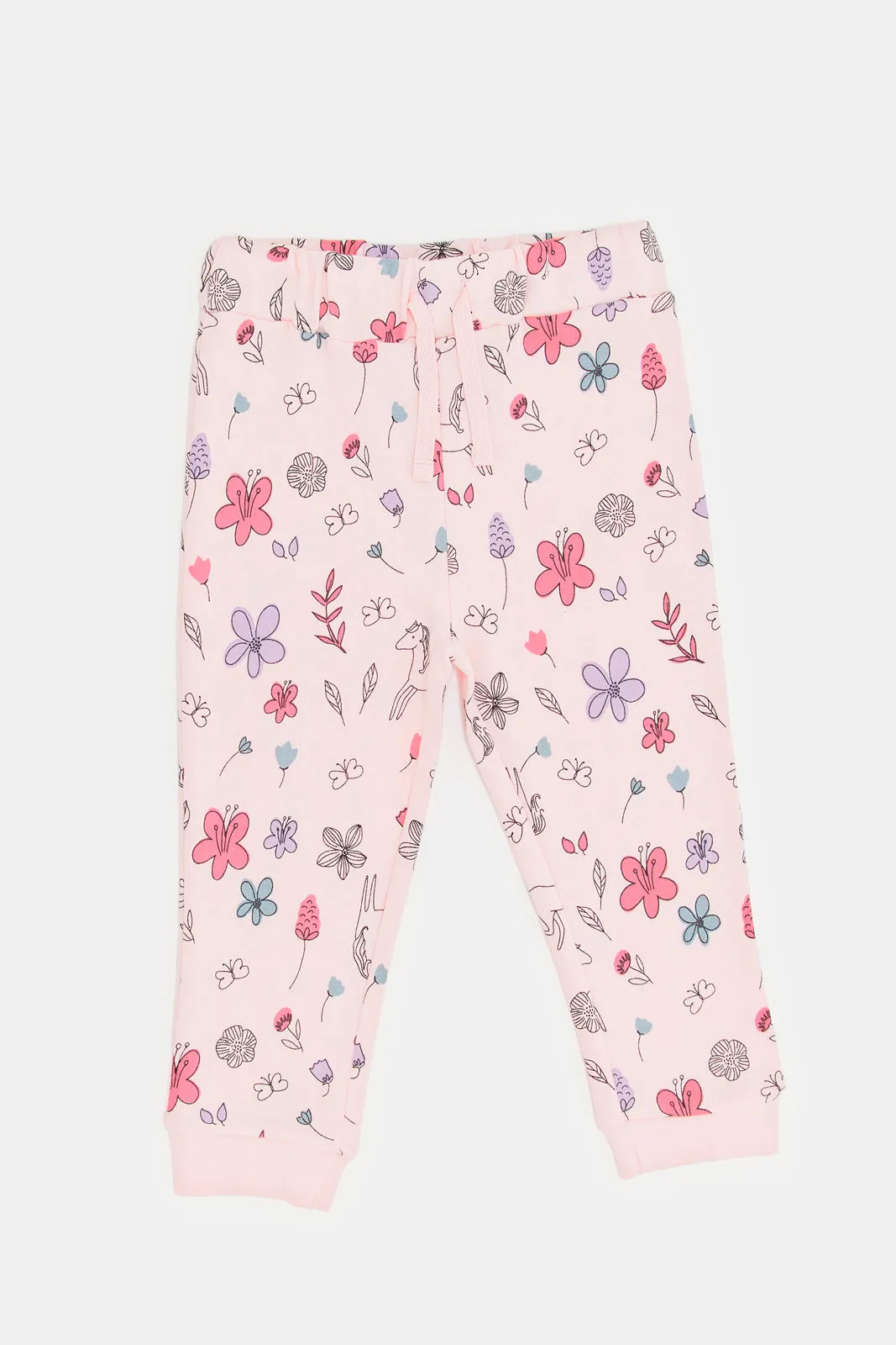 Infant Girls Pink Floral Print Active Pants