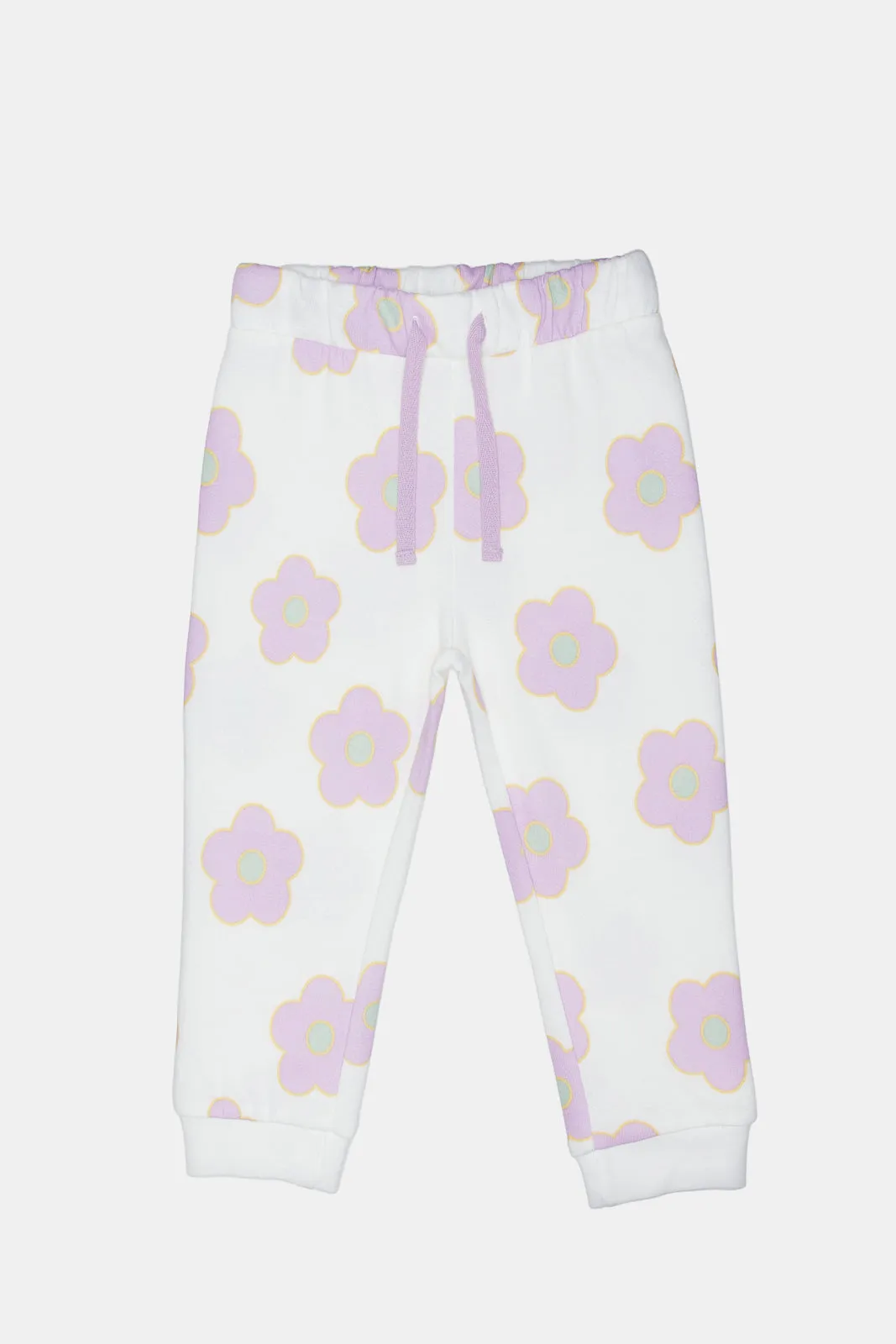Infant Girls White Floral Print Active Pants